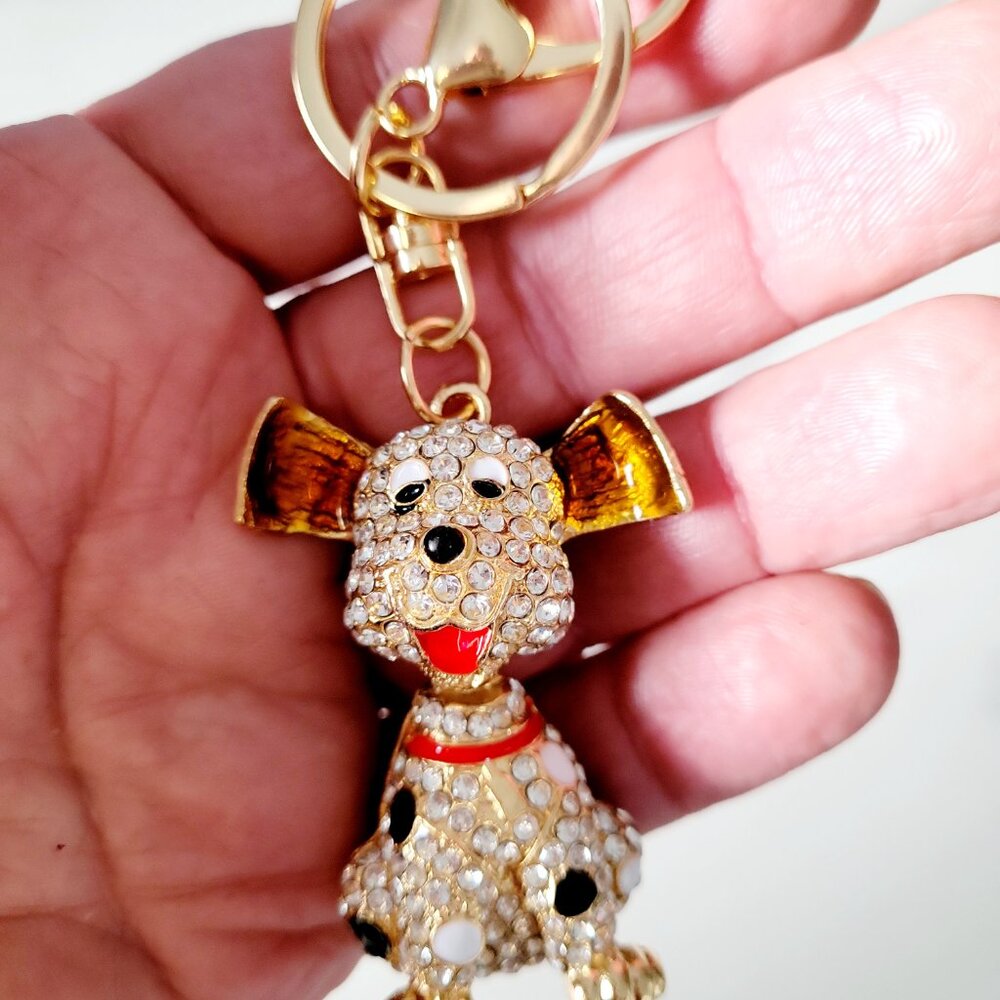 Luxury Rhinestone Dog Keychain & Bag Charm Gold Crystal Puppy 🐶 - Picture 7 of 8